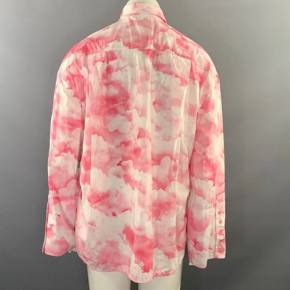 ROTATE Size M Pink White Cotton Print Button Up Shirt - Picture 3 of 8